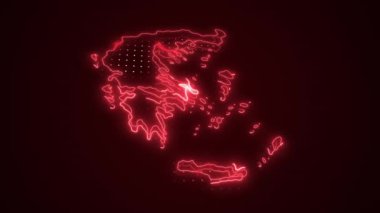 3D Taşıyıcı Neon Kırmızısı Yunanistan Sınırları Döngü Arkaplanı Haritası