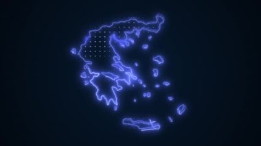 3D Taşınan Neon Mavisi Yunanistan Haritası Çevre Çizgisi Döngüsü Arkaplanı