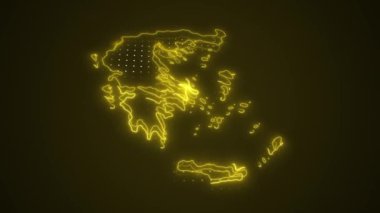 3D Taşınan Neon Sarı Yunanistan Haritası Çevre Çizgisi Döngüsü Arkaplanı