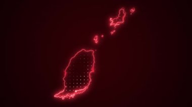 3 Boyutlu Hareketli Neon Kırmızı Grenada Haritası Kenar Kenarlıkları Döngü Çizgisi Arkaplanı
