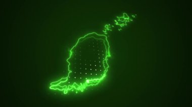 3 Boyutlu Hareketli Neon Yeşil Grenada Haritası Kenar Kenarlıkları Çevre Çizelgesi Arkaplanı