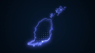 3D Hareketli Neon Mavi Grenada Haritası Kenar Kenarlıkları Çevre Çizgisi Arkaplanı
