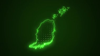 3 Boyutlu Hareketli Neon Yeşil Grenada Haritası Kenar Kenarlıkları Çevre Çizelgesi Arkaplanı