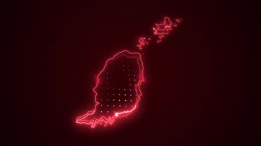 3 Boyutlu Hareketli Neon Kırmızı Grenada Haritası Kenar Kenarlıkları Döngü Çizgisi Arkaplanı
