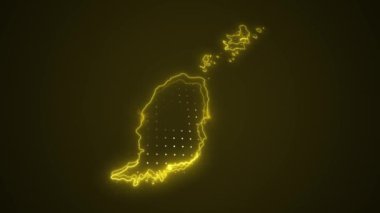 3 Boyutlu Hareketli Neon Sarı Grenada Haritası Kenarlık Kenarlıkları Çevre Çizelgesi Arkaplanı