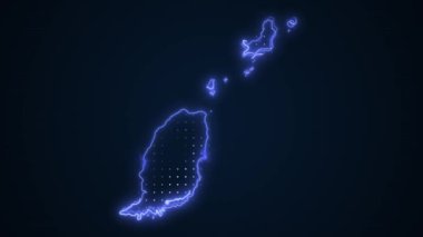 3D Hareketli Neon Mavi Grenada Haritası Kenar Kenarlıkları Çevre Çizgisi Arkaplanı
