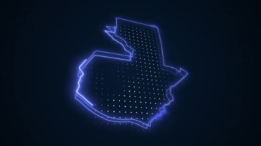 3D Hareketli Neon Mavi Guatemala Haritası Kenar Kenarlıkları Çevre Çizgisi Arkaplanı