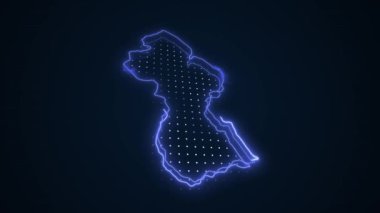 3D Hareketli Neon Mavi Guyana Haritası Kenar Kenarlıkları Çevre Çizgisi Arkaplanı