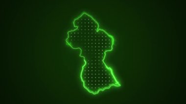 3 Boyutlu Hareketli Neon Yeşil Guyana Haritası Kenar Kenarlıkları Çevrimiçi Döngü Arkaplanı