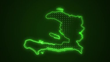 3 Boyutlu Hareketli Neon Yeşil Haiti Haritası Kenar Kenarlıkları Döngü Çizgisi Arkaplanı