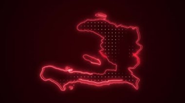 3D Taşıyıcı Neon Kırmızı Haiti Haritası Kenar Kenarlıkları Döngü Çizgisi Arkaplanı