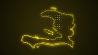 3D Taşıyıcı Neon Sarı Haiti Haritası Kenar Kenarlıkları Çevre Çizgisi Arkaplanı