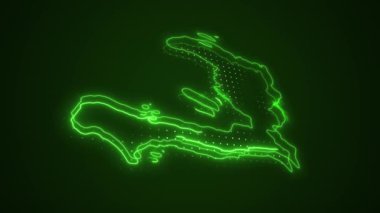 3 Boyutlu Hareketli Neon Yeşil Haiti Haritası Kenar Kenarlıkları Döngü Çizgisi Arkaplanı