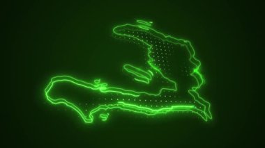 3 Boyutlu Hareketli Neon Yeşil Haiti Haritası Kenar Kenarlıkları Döngü Çizgisi Arkaplanı