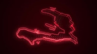 3D Taşıyıcı Neon Kırmızı Haiti Haritası Kenar Kenarlıkları Döngü Çizgisi Arkaplanı