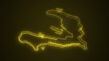 3D Taşıyıcı Neon Sarı Haiti Haritası Kenar Kenarlıkları Çevre Çizgisi Arkaplanı