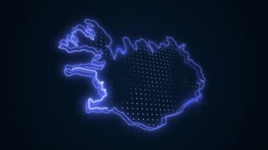 3 Boyutlu Hareketli Neon Mavi İzlanda Haritası Kenar Kenarlıkları Döngü Çizgisi Arkaplanı
