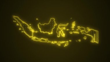 3 Boyutlu Hareketli Neon Sarı Endonezya Haritası Kenar Kenarlıkları Çevre Çizgisi Arkaplanı