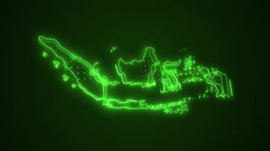 3 Boyutlu Hareketli Neon Yeşil Endonezya Haritası Kenar Kenarlıkları Döngü Özellikleri Arkaplanı
