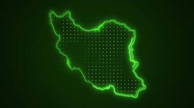 3 Boyutlu Hareketli Neon Yeşil İran Haritası Sınırları Döngü Arkaplanı