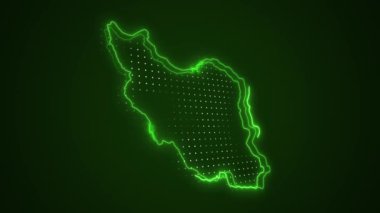 3 Boyutlu Hareketli Neon Yeşil İran Haritası Sınırları Döngü Arkaplanı