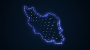3D Hareketli Neon Mavi İran Haritası Çevre Çizgisi Döngüsü Arkaplanı
