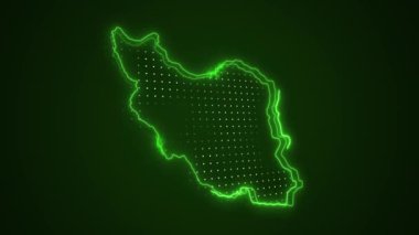 3 Boyutlu Hareketli Neon Yeşil İran Haritası Sınırları Döngü Arkaplanı