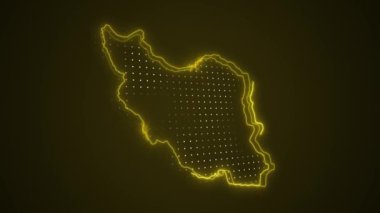 3 Boyutlu Hareketli Neon Sarı İran Haritası Çevre Çizgisi Döngüsü Arkaplanı