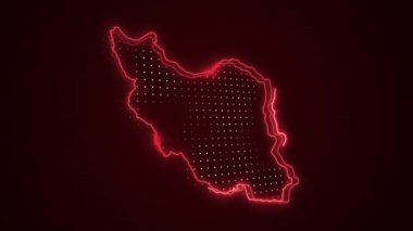 3 Boyutlu Hareketli Neon Kırmızı İran Haritası Çevre Çizgisi Döngüsü Arkaplanı