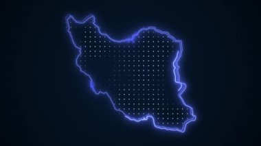 3D Hareketli Neon Mavi İran Haritası Çevre Çizgisi Döngüsü Arkaplanı