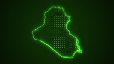 3 Boyutlu Hareketli Neon Yeşil Irak Haritası Sınırlar Çizgisi Döngü Arkaplanı