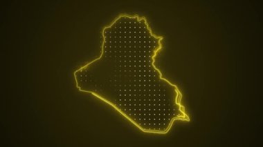 3D Taşıyıcı Neon Sarı Irak Haritası Sınır Çizgisi Döngüsü Arkaplanı