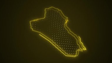 3D Taşıyıcı Neon Sarı Irak Haritası Sınır Çizgisi Döngüsü Arkaplanı