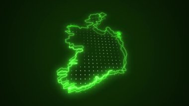 3 Boyutlu Hareketli Neon Yeşil İrlanda Haritası Sınırları Döngü Arkaplanı