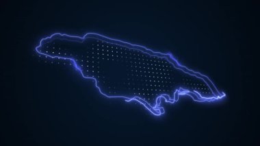 3D Taşınan Neon Mavi Jamaika Haritası Sınırları Çevre Çizgisi Arkaplanı