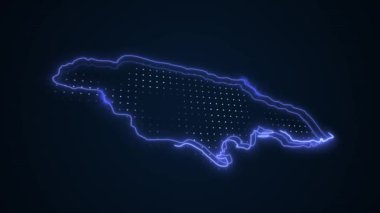 3D Taşınan Neon Mavi Jamaika Haritası Sınırları Çevre Çizgisi Arkaplanı