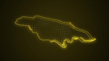 3 Boyutlu Hareketli Neon Sarı Jamaika Haritası Sınırları Çevre Çizgisi Arkaplanı