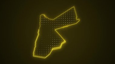 3 Boyutlu Hareketli Neon Sarı Ürdün Haritası Kenar Kenarlıkları Çevre Çizgisi Arkaplanı