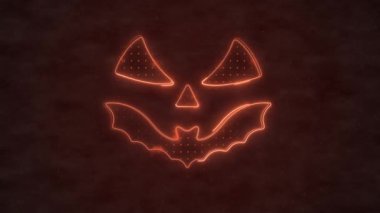 Parlayan Neon Turuncu Özgeçmişiyle Cadılar Bayramı Yarasası Gülüşü. Korkunç Dehşet