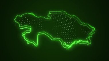 3 Boyutlu Hareketli Neon Yeşil Kazakistan Haritası Kenar Kenarlıkları Çevrimiçi Döngü Arkaplanı
