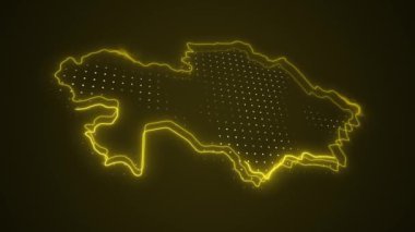 3 Boyutlu Hareketli Neon Sarı Kazakistan Haritası Kenar Kenarlıkları Ana Hattı Arkaplanı