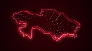 3 Boyutlu Hareketli Neon Kırmızı Kazakistan Haritası Kenar Kenarlıklarının Döngüsü Arkaplanı