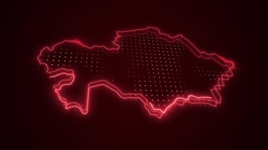 3 Boyutlu Hareketli Neon Kırmızı Kazakistan Haritası Kenar Kenarlıklarının Döngüsü Arkaplanı