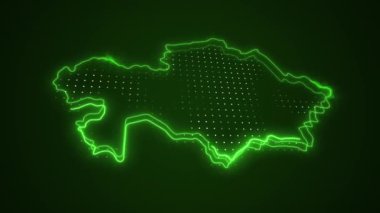 3 Boyutlu Hareketli Neon Yeşil Kazakistan Haritası Kenar Kenarlıkları Çevrimiçi Döngü Arkaplanı