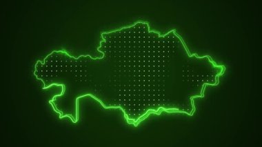 3 Boyutlu Hareketli Neon Yeşil Kazakistan Haritası Kenar Kenarlıkları Çevrimiçi Döngü Arkaplanı