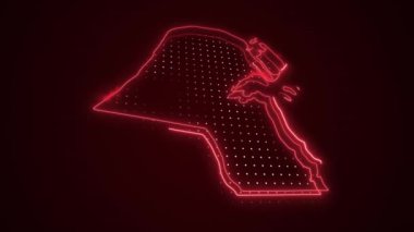 3 Boyutlu Hareketli Neon Kırmızı Kuveyt Haritası Kenarlıkları Döngü Çizgisi Arkaplanı