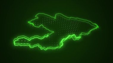 3D Taşıyıcı Neon Yeşil Kırgızistan Haritası Kenar Kenarlıkları Çevre Çizgisi Arkaplanı