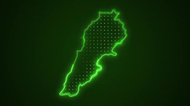 3 Boyutlu Hareketli Neon Yeşil Lübnan Haritası Sınırlar Çizgisi Döngü Arkaplanı