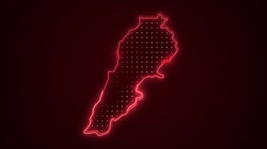 3 Boyutlu Hareketli Neon Kırmızı Lübnan Haritası Sınırlar Çizgisi Döngü Arkaplanı