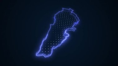 3 Boyutlu Hareketli Neon Mavi Lübnan Haritası Kenar Kenarlıkları Döngüsü Arkaplanı